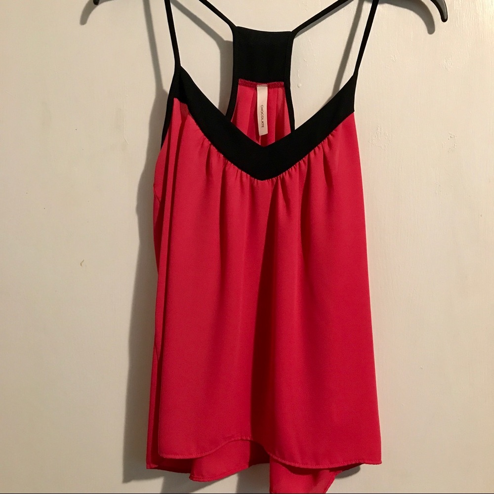 ✨Pink and black thin strap blouse top